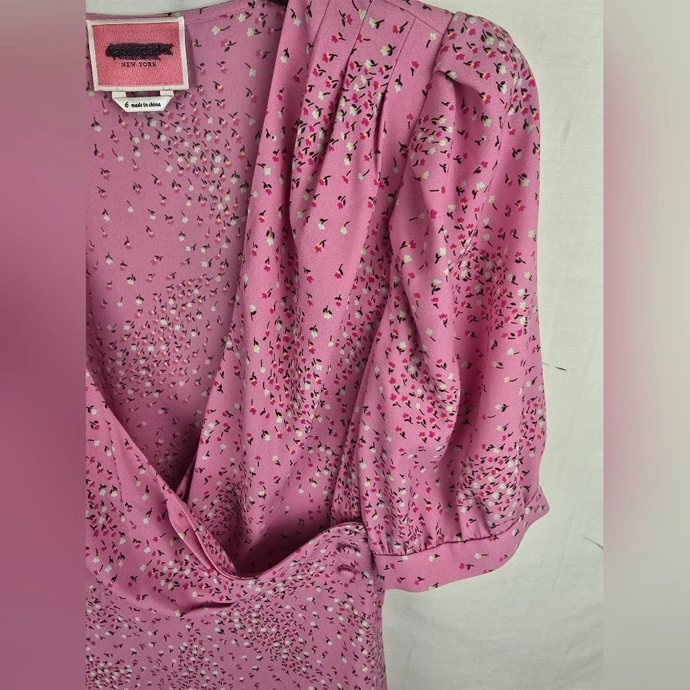 Kate Spade Pink Chilled Watermelon Meadow Floral Short Sleeve Wrap Dress Sz 6